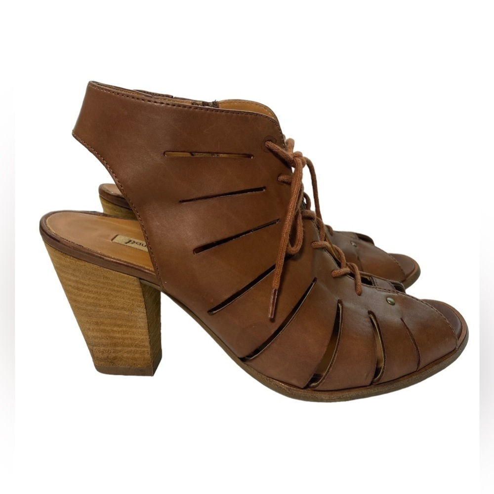 Paul Green Cosmo Peep Toe Lace Up & Zip Brown Bootie women’s size 7.5